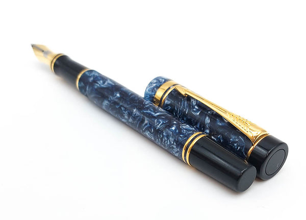 Parker Duofold Centennial Blue Marble Fountain Pen: 18k Gold Medium Nib