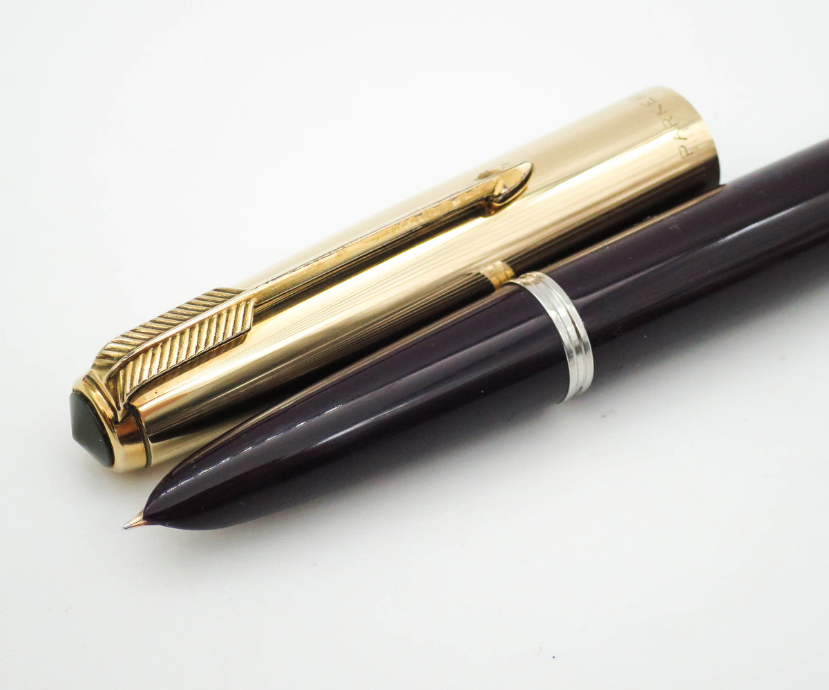Vintage Parker 51 Plum Aerometric Fountain Pen MKII 14k Gold Fine Nib–  Grand Vision Pens