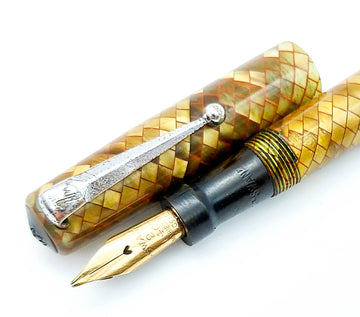 Vintage SWAN Self Filler Snakeskin Fountain Pen Mabie Todd: 14k Gold Semi Flex Nib