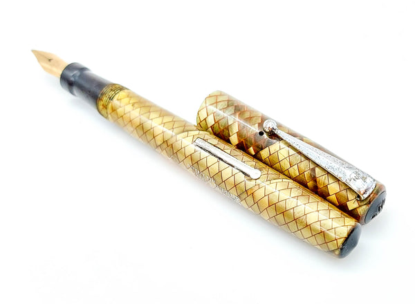 Vintage SWAN Self Filler Snakeskin Fountain Pen Mabie Todd: 14k Gold Semi Flex Nib