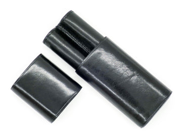 Luxury Leather 2 Pen Case: Black
