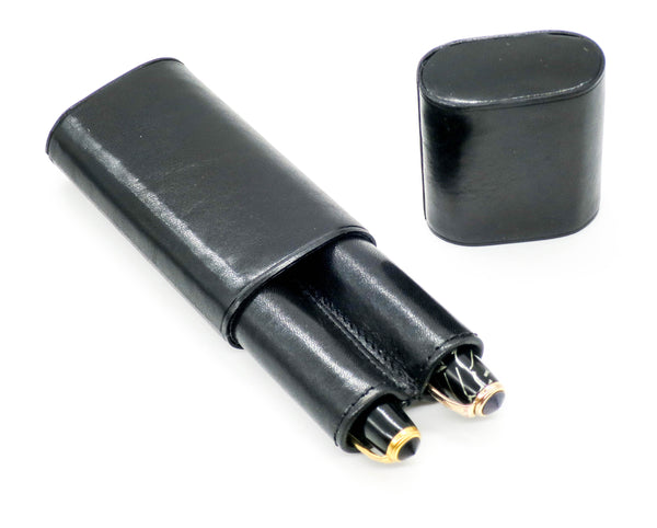 Luxury Leather 2 Pen Case: Black - Grand Vision Pens UK