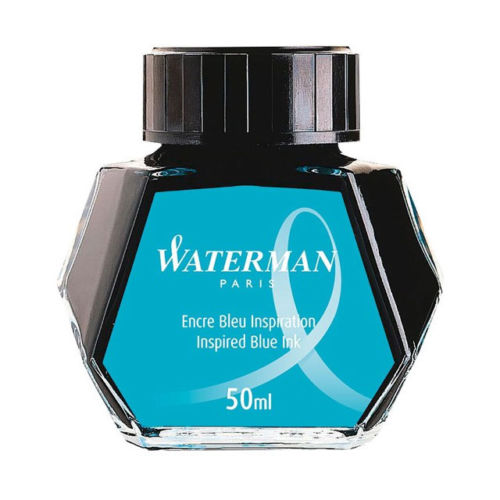 Waterman Bottled Fountain Pen Ink - Inspired Blue - 50ml Glass Bottle - Grand Vision Pens UK